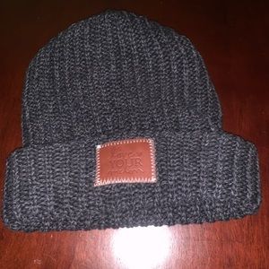 NWOT Love Your Melon Smoke Leather Patched Beanie